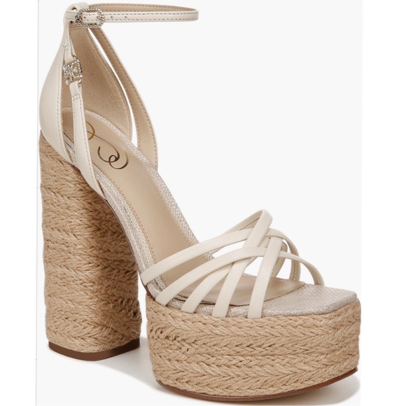 NWT SAM EDELMAN Kade ankle strap espadrille platform sandal beige size 8.5 - Picture 1 of 10